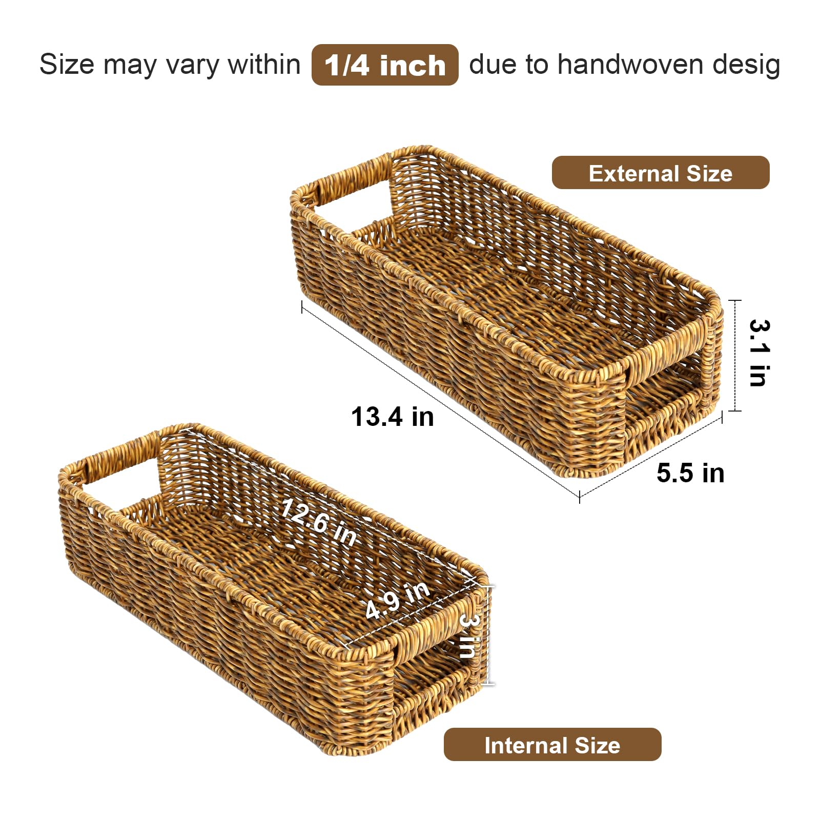 Small Wicker Basket for Toilet: Waterproof Storage Basket Organizing Over Tank Topper Tan 2pack