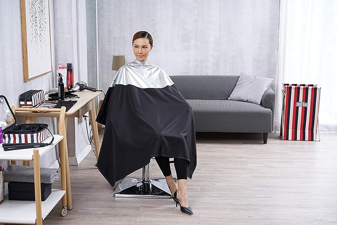 SMARTHAIR Professional Salon Cape Polyester Haircut Apron Shampoo & Chemical Resistant Haircut Cape,54”x62”,Silver & Black,C007011C-S