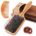 BLACK EGG Paddle Detangling Hair Brush for Women Girls, Rainbow Nylon Brush for Thick Thin Curly Hair, Includes Wooden Detangler Comb and 3 Hair Ties, Valentine’s Day Gift