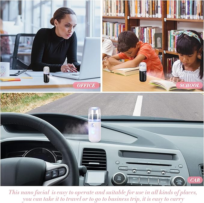 Honoson 2 Pack Nano Facial Mister Spray Bottle Handheld Humidifier Portable Face Mister for Eyelash Extensions USB Rechargeable 1 oz Mini Skin Care Machine for Daily Makeup(Black and White)