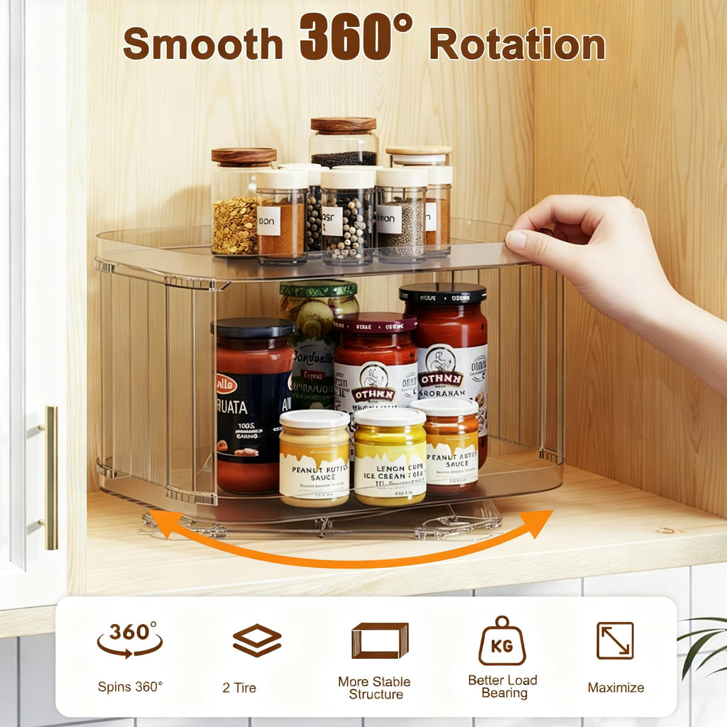 FIRJOY Lazy Susan Organizer for Cabinet, Pantry, Countertop (2 Tier 14" x 10" Clear - 1 Pack, Rectangular)