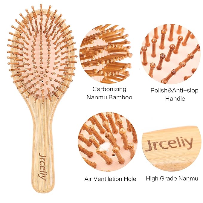 3PCS Bamboo Hair Brush Set,Natural Wooden Brush for Women, madam, Paddle Detangling Brush for Dry/Curly/Thick/Thin/Straight Hair