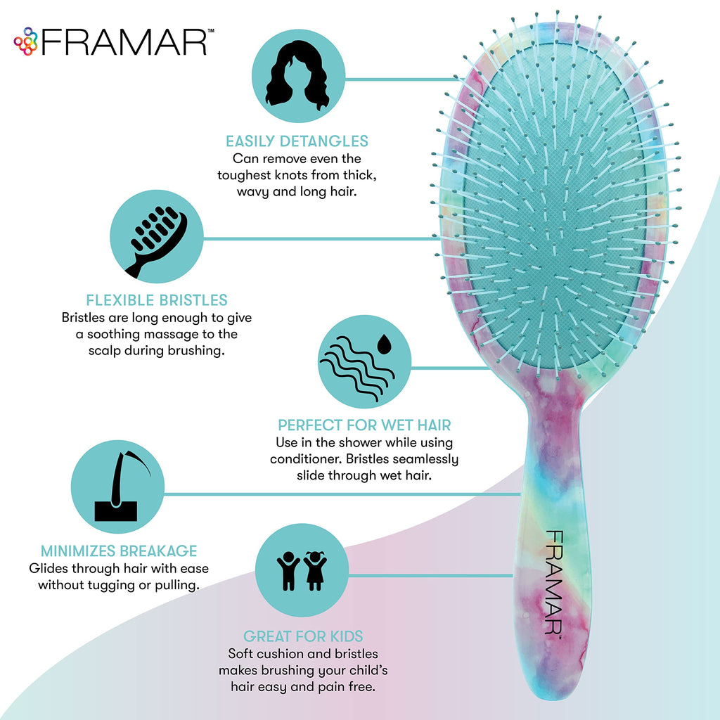 FRAMAR Purple Hair Brush Detangler, Detangling Hairbrush For Women, Wet Hair Brush For Girls, Hair Detangler Brush, Wet Hairbrush, Hairbrushes, Reduces Frizz – Tie Dye