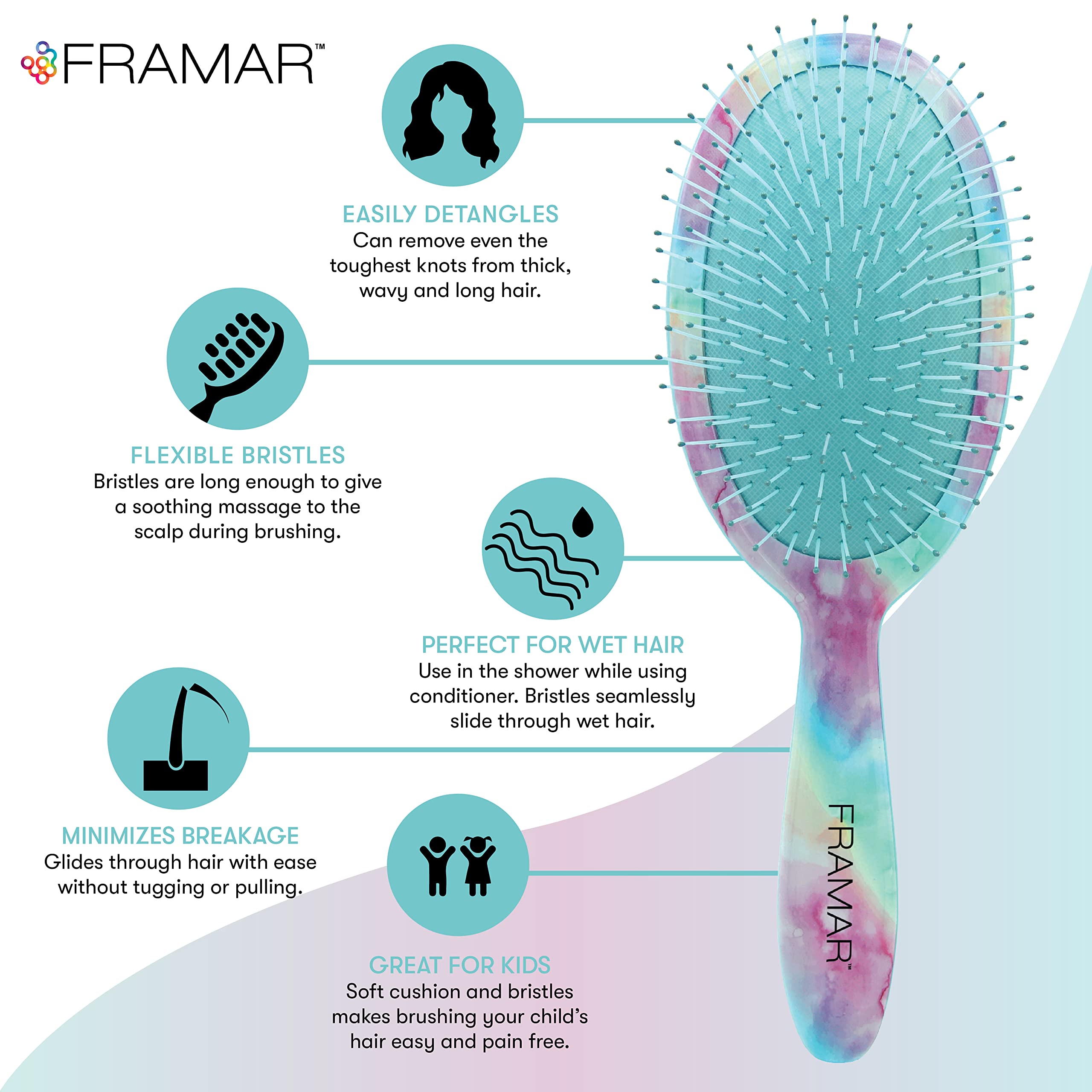 FRAMAR Purple Hair Brush Detangler, Detangling Hairbrush For Women, Wet Hair Brush For Girls, Hair Detangler Brush, Wet Hairbrush, Hairbrushes, Reduces Frizz – Tie Dye