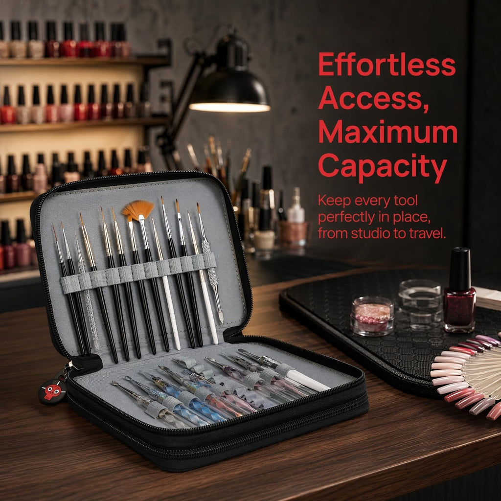 DOITOOL Nail Brush Organizer Case, Travel Manicure Bag, Holds 35 Brushes