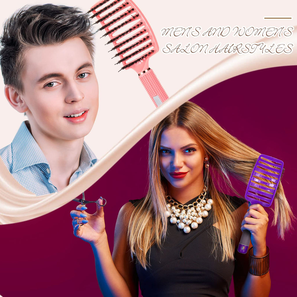 Cunhill 6 Pack Detangling Brush Bulk Boar Bristle Hair Brushes Curved and Vented Hairbrush Detangler for Women Men Detangling Comb Long Wet Dry Thick Curly Blowing Hair Accessories, 6 Colors