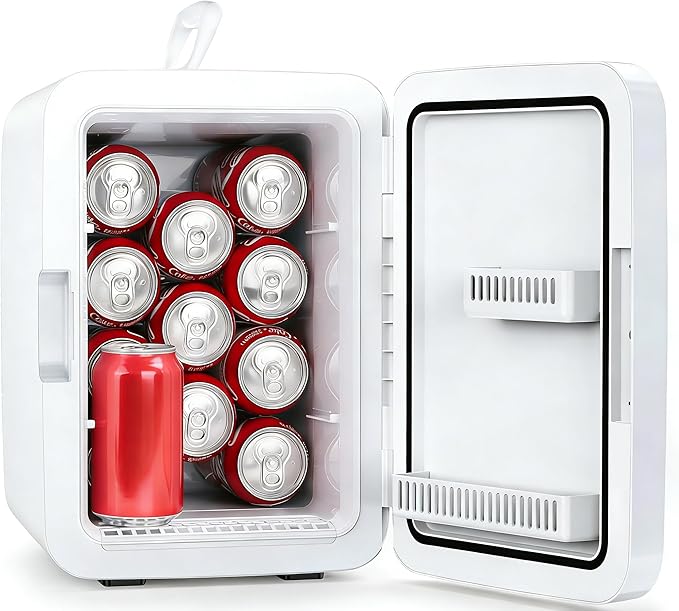 Electactic 10L Compact Mini Fridge, Portable Small Refrigerator, Small Cosmetics Cooler, 2.6 Gal Mini Fridge with AC/DC Adapters for Beverage, Food, Makeup, Bedroom, Office, Dorm, White