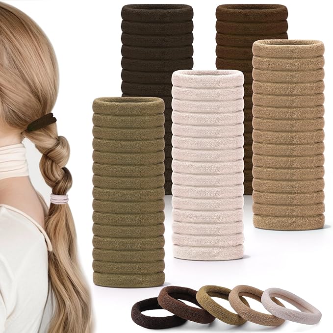 obeoby 100PCS Brown Hair Ties for Thick Hair, Seamless Nylon Elastic Ponytail Holders Stretchy Hair Bands for Women Girls