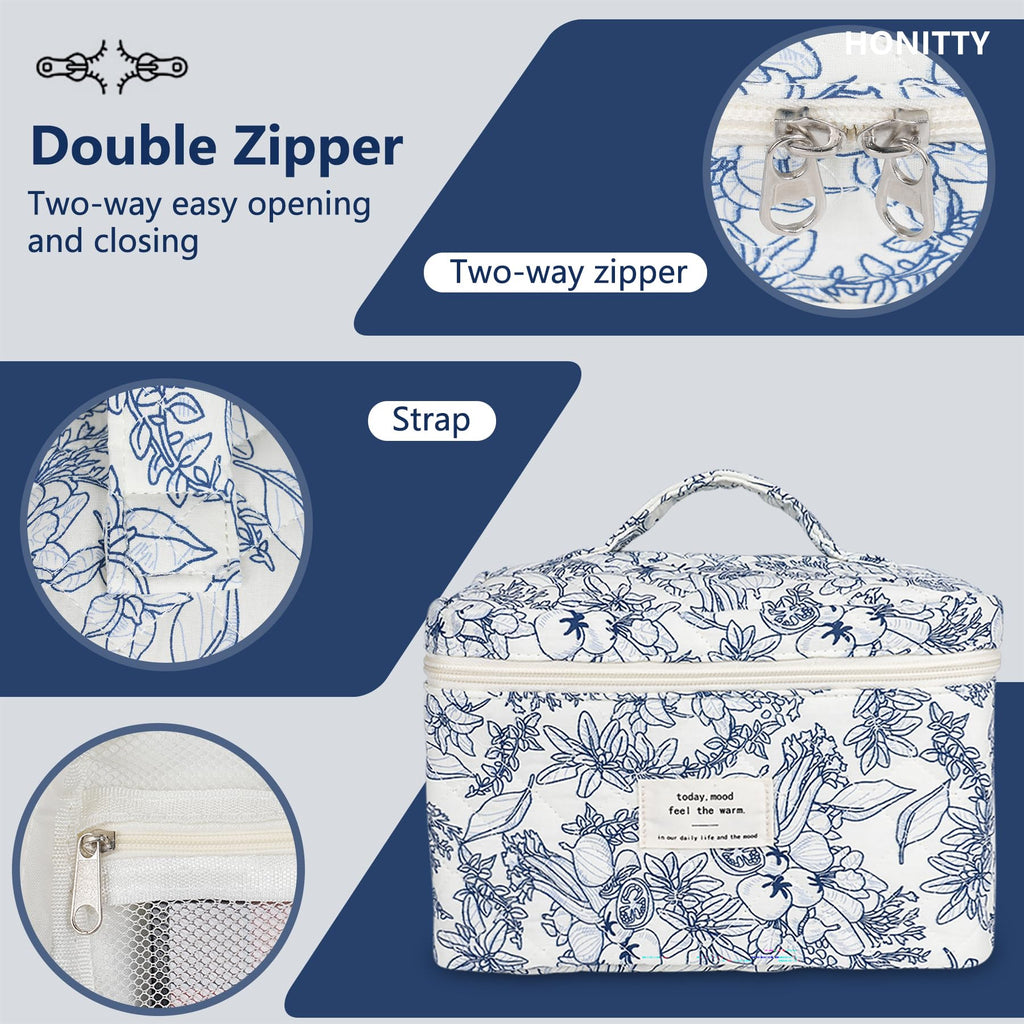 honitty Makeup Bag,Quilted Cosmetic Bags,Large Floral Make Up Organize bag,Makeup Bag Set for Women,Flower Travel Toiletry Bag