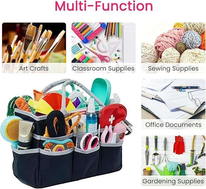 HTYSIQI Dog Grooming Organizer Bag with 10 Pockets, 600D Oxford Portable Tote for Pet Supplies Storage, Travel Grooming Kit for Dog Cat Accessories, Shampoo, Brush, Clipper, Lightweight & Durable