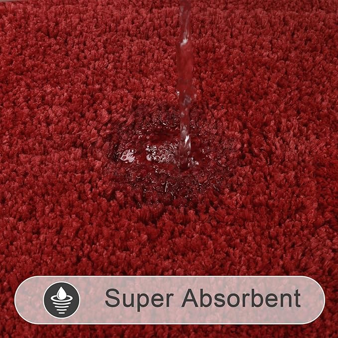 SHACOS Red Bathroom Rugs Sets 2 Piece 32x20 + 47x20 inch, Microfiber Non Slip Bath Mats for Bathroom Floor, Soft Fluffy Absorbent Bath Rugs Set of 2