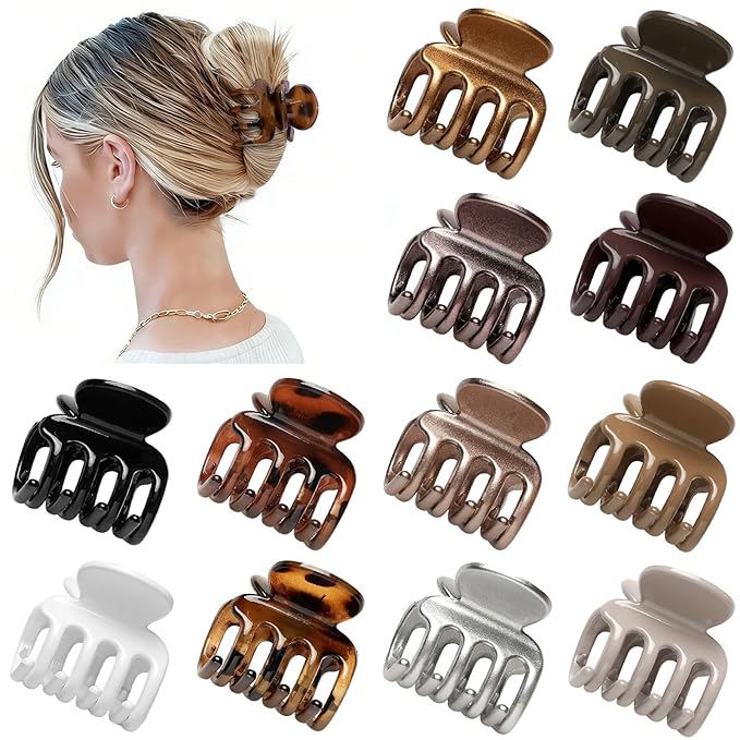 Sisiaipu 12Pcs Hair Clips for Women 1.8 Inch Small Claw Clips for Thin Hair Medium Hair Claw Clips for Thick Hair Accessories for Women Girls (Gloss Regular)