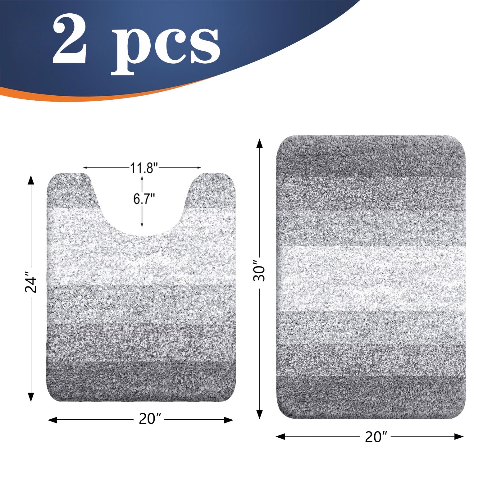 OLANLY Micorfiber Bathroom Rug Set 2 Piece, 30"x20"+U-Shaped 24"x20"
