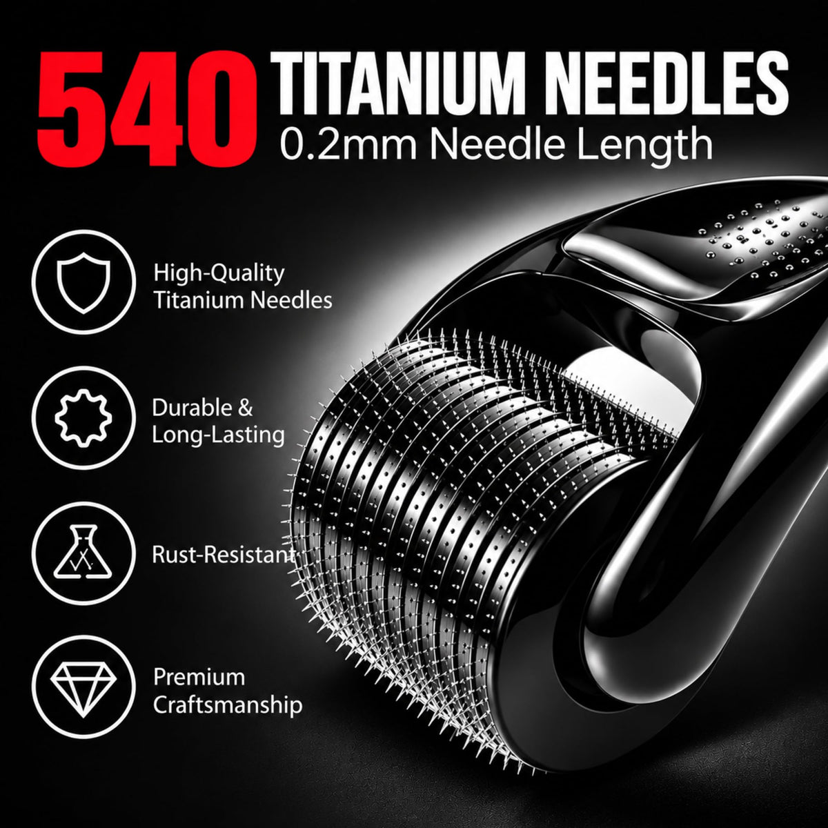 Rhys Man Derma Roller 0.25mm with Storage Case – Titanium Dermaroller for Beard, Face & Scalp Care, 540 Needles Skin Care Tool for Men & Women