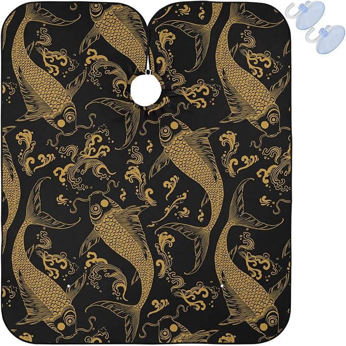 visesunny Barber Cape Vintage Chinese Koi Fish Polyester Hair Cutting Salon Cape Apron Anti-Static Haircut Water-Resistant Shaving Cloth Beard Shaving Bib Hairdressing Cape