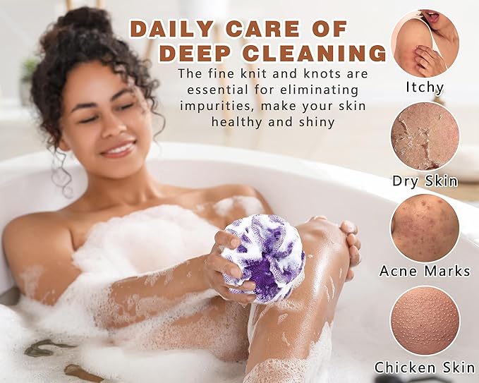 2 Pack African Net Sponge Exfoliating Body Scrubber Bath Sponge for Daily Use (Pink + Deep Purple)