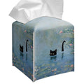Grace Yonks Art Tissue Box Cover Square - Black Cat in Water Lilies Design 5.2" PU Leather Holder for Vanity, Desk, or Bathroom Counter - Cube Case for Facial Tissues. (123)