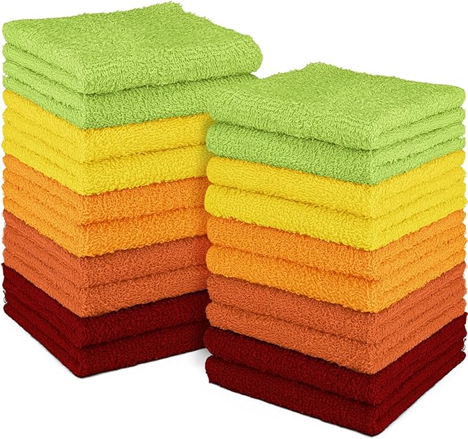 DecorRack 100% Cotton Washcloths 12x12 in, Assorted Set 2 (20 Pack)