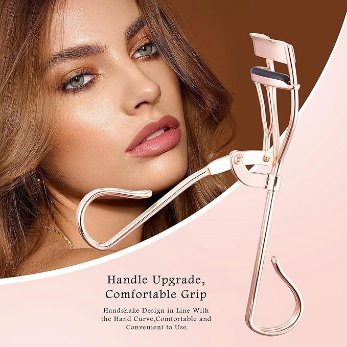 3-in-1 Professional Eyelash Curler Kit – Salon-Perfect Lashes at Home!Includes: Eyelash Curler (w/Replacement Pad), Eyebrow Tweezers & Curved Applicator Toolr – Travel-Friendly & Pain-Free (Rosegold)