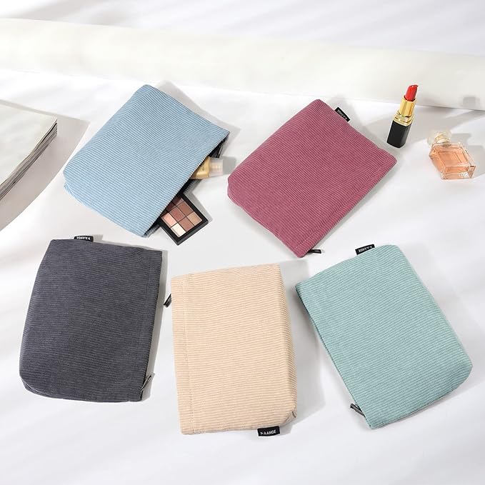 MAANGE Cosmetic Bags for Women Small Makeup Bag for Purse Corduroy Makeup Pouch Travel Makeup Bag with Metal Zipper Make Up Bag for Travelling Preppy Stuff