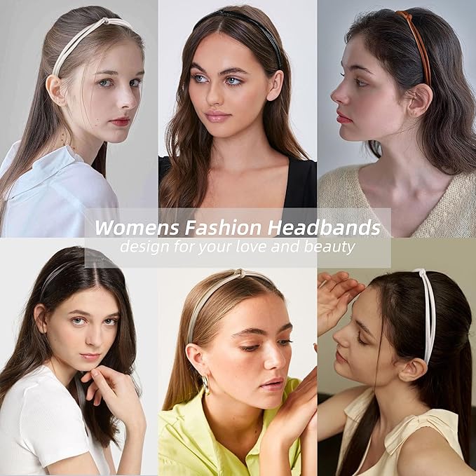 WOVOWOVO 5 Pcs Thin Leather Headbands for Women, Cute Knotted Head Bands for Women’s Hair Womens Headbands Fashion Black Brown White Headband for Womens Hair Accessories