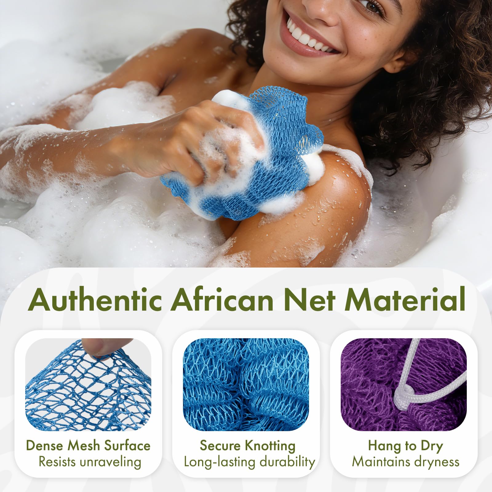 Bathway Loofah Bath Sponge, 2 Pack African Net Sponge Authentic, Exfoliating Shower Loofah Body Scrubber for Men and Women, Mesh Shower Pouf Balls for Body Wash
