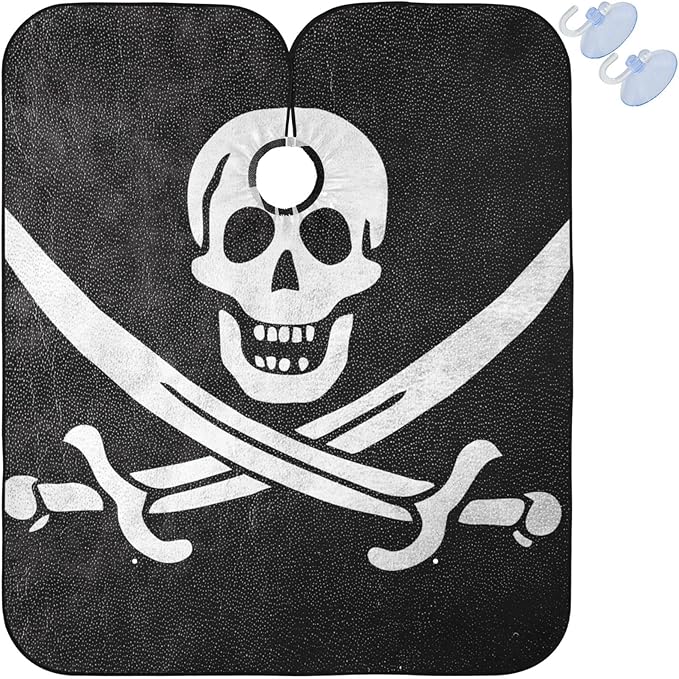 visesunny Barber Cape Calico Jack Pirate Flag Leather Texture Polyester Hair Cutting Salon Cape Apron Anti-Static Haircut Water-Resistant Shaving Cloth Beard Shaving Bib Hairdressing Cape