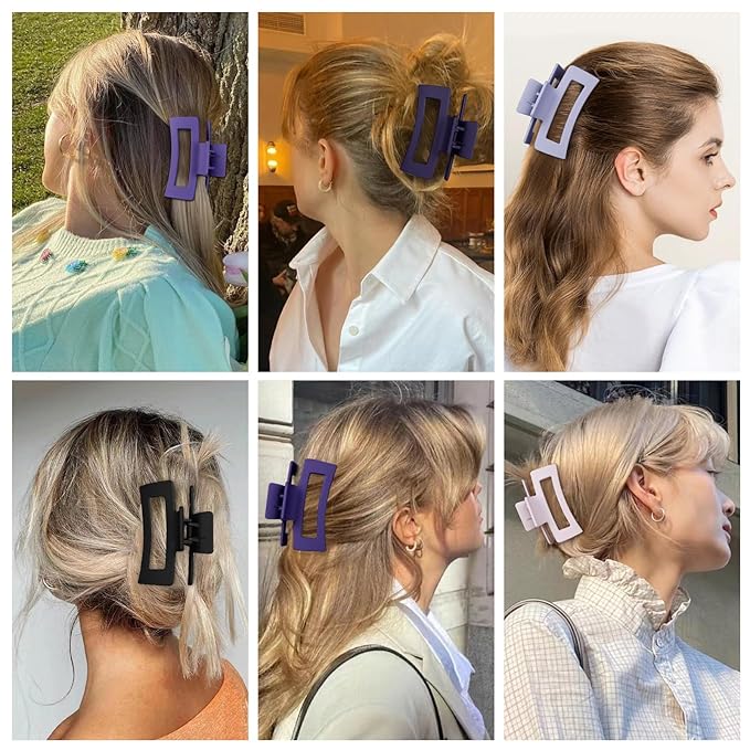 Sisiaipu 3.5 Inch Medium Hair Claw Clips 6 Pack Hair Clips for Women Square Rectangle Claw for Hair Banana Jaw Clips Hair Accessories for Girls (Purple)