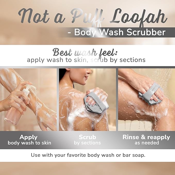 Silicone Body Scrubber – Gentle Exfoliating Shower Scrubber for Body & Bath, Silicone Shower Brush & Loofah Alternative – Non-Slip Silicone Body Brush, Quick Dry, Hygienic - Gray