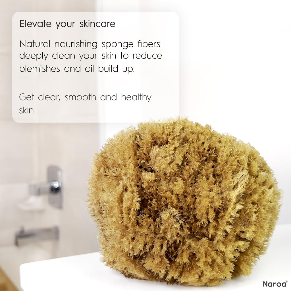 Naroa Exfoliating Natural Sponge for Shower Large | Bath Sea Loofah for Healthy Skin | Unbleached Bathing Body Scrubber Puff | Plastic Free (L)