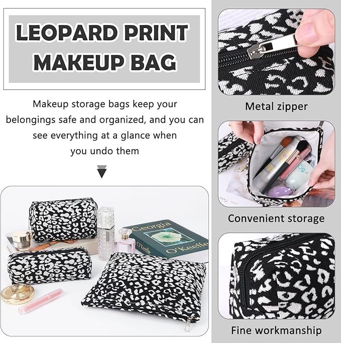 Gocvo 3 Pcs Makeup Bag Cosmetic Bag Set for Girls Women Travel Organizer Bathroom Toiletry Pouch Large Capacity Storage Bag (Black-2)