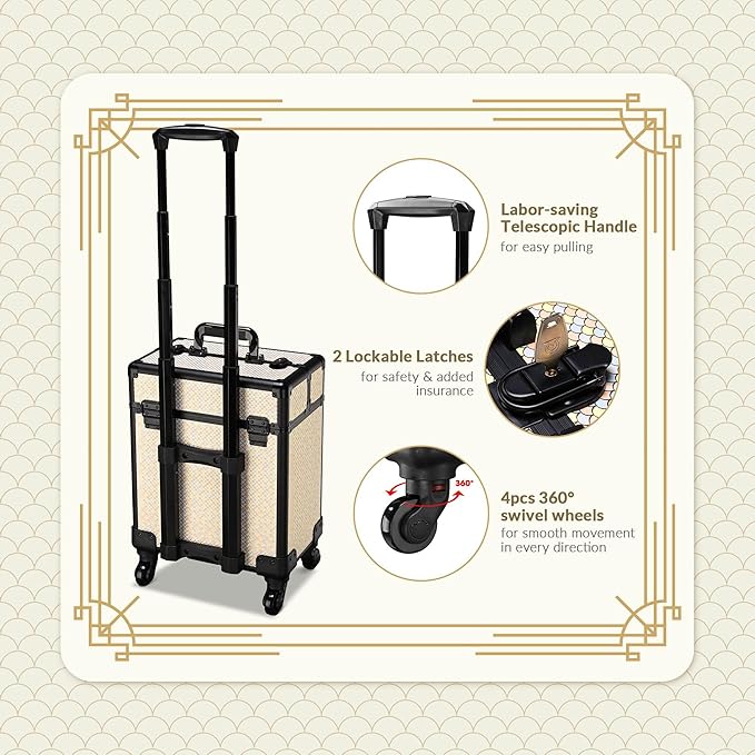 BYOOTIQUE 3-Piece Rolling Makeup Train Case on Wheels Travel Makeup Artist