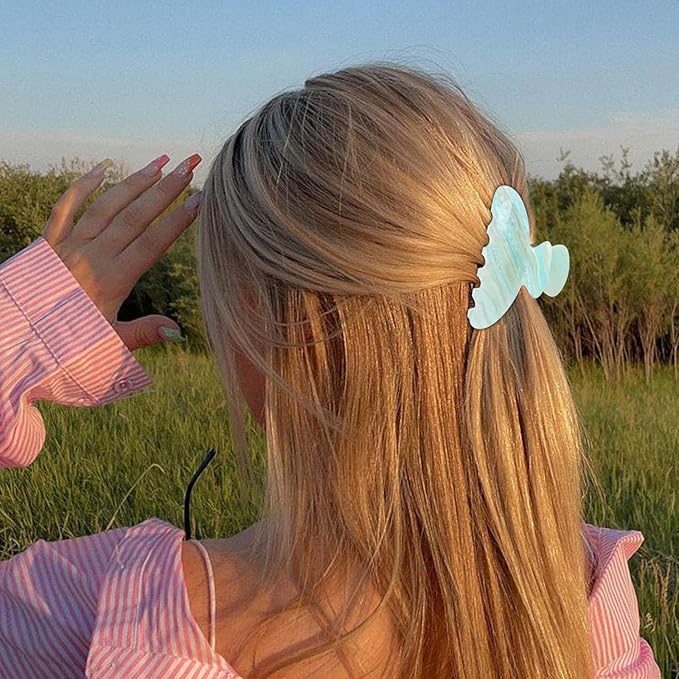 ACO-UINT 2 Pack Hair Claw Clips for Women Acrylic Claw Clips for Thick Hair Non-slip Clip for Hair Large Claws Hair Accessories for Women Girls(White&Blue)