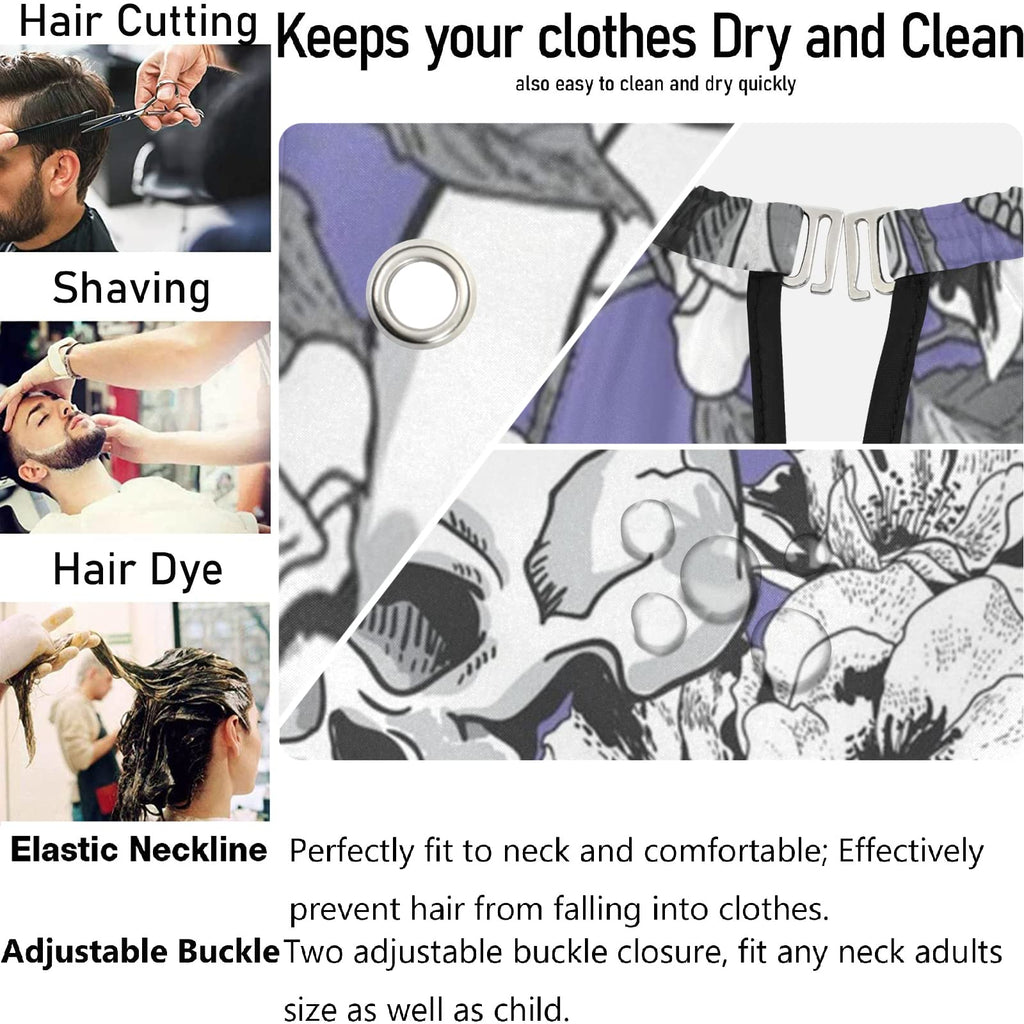 visesunny Barber Cape Purple Skull Polyester Hair Cutting Salon Cape Apron Anti-Static Haircut Water-Resistant Shaving Cloth Beard Shaving Bib Hairdressing Cape