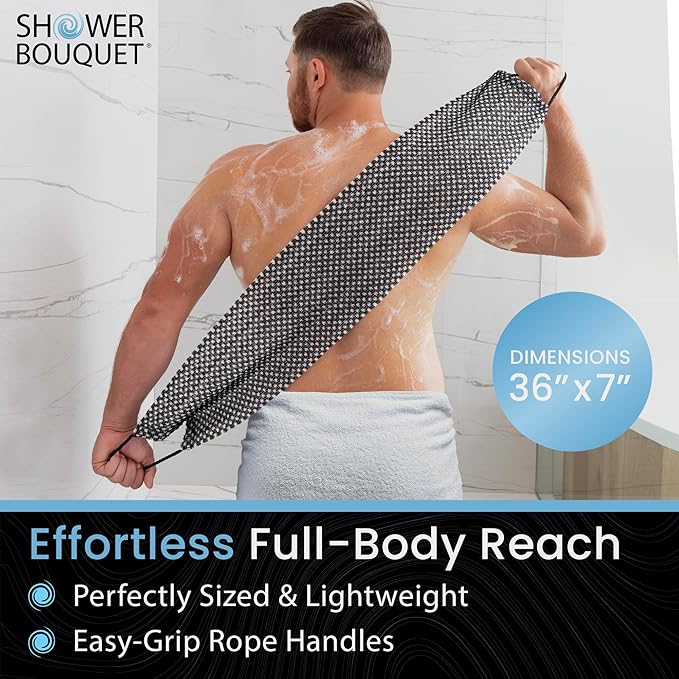SHOWER BOUQUET Japanese-Exfoliating-Washcloth 2-Pack Charcoal & Silver Ion