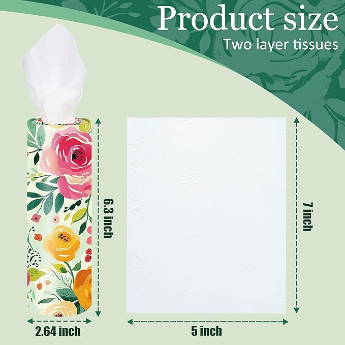 4-Pack Car Tissue Cylinders - Cute Floral Pattern, Fits Cup Holders, Travel Tissue Tubes with Facial Tissues (Cute Floral)