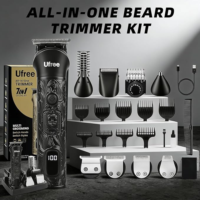 Ufree 7-in-1 Beard Trimmer for Men, Electric Razor Shaver, Men Grooming Kit