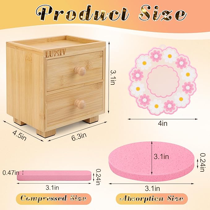 Luxiv 120 Pcs Facial Sponge Compressed with Bamboo Storage Box, Face Cleansing Sponge for Estheticians Round Compress Makeup Facial Sponge with 2 Layer Wood Drawer Storage Box, Mat