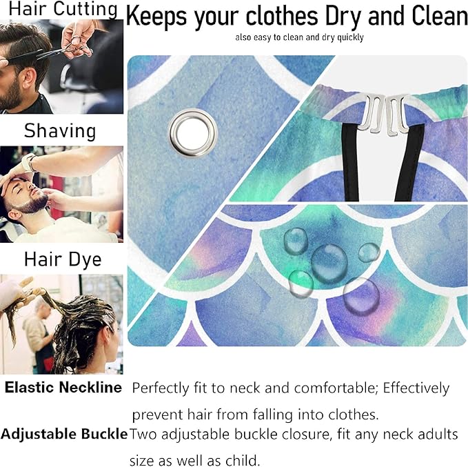 visesunny Pretty Mermaid Scale Barber Cape Anti-Static Hair Cutting Cape with Snap Closure Professional Salon Polyester Cape Barber Water-Resistant Hairdressing Cape Adjustable Snap for Hairstylists