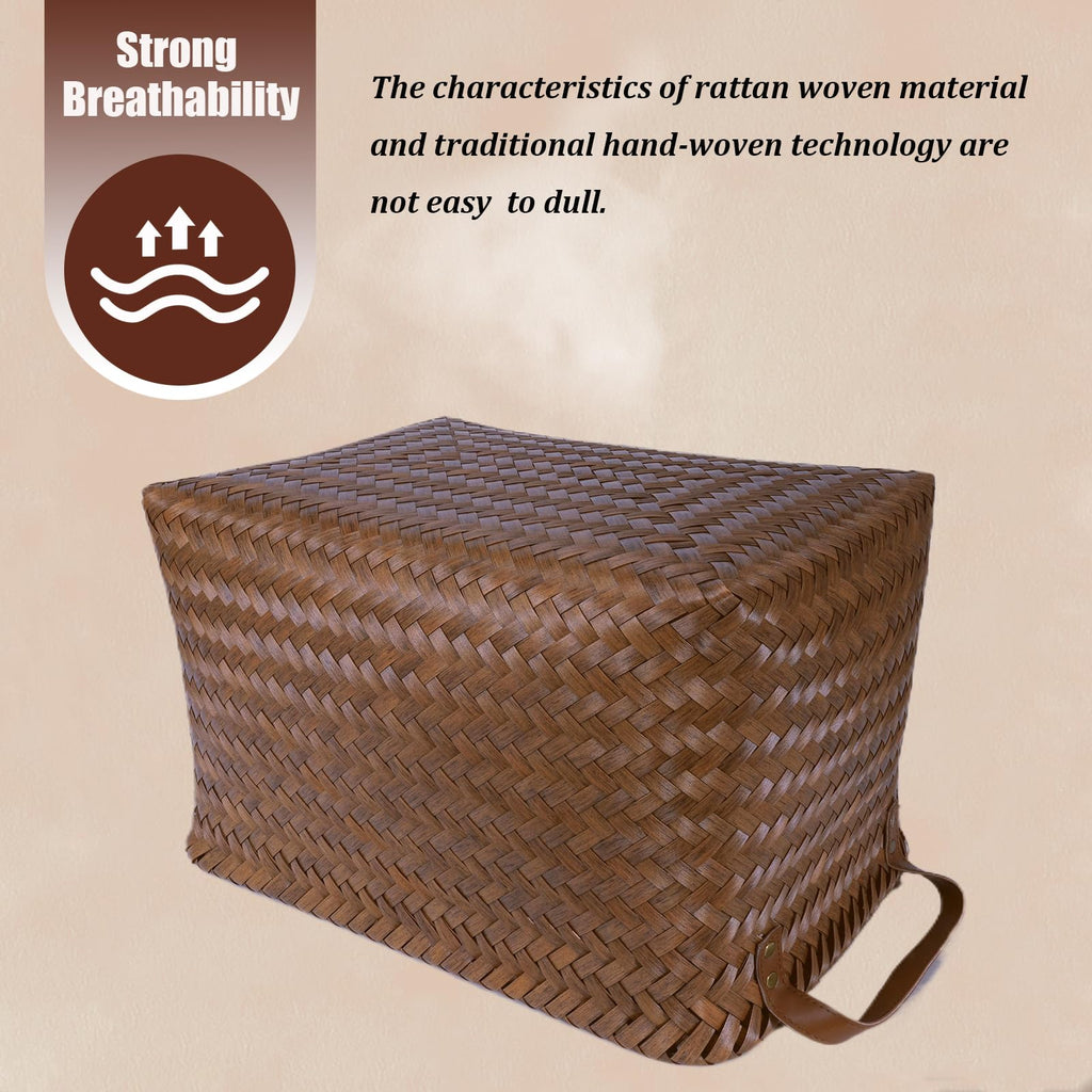 BROWNLILY Handwoven Clothes Basket Laundry Hampers Large Wicker Storage Baskets for Shelves Blankets Closet Storage Bins Car Bedroom Bathroom Organizers and Storage Bath (6, Brown)