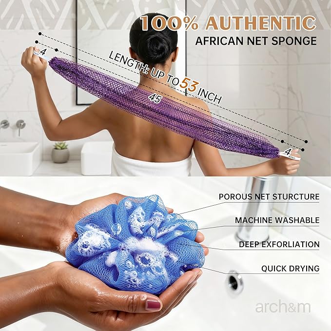 ARCH&M Authentic African Net Sponge with Knots 53", 2 Pack