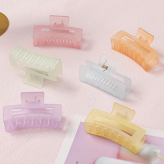 Sisiaipu 3.5 Inch Medium Hair Accessories - 6 Pack Square and Rectangle Banana Jaw Clips for Women and Girls - Ice Cream