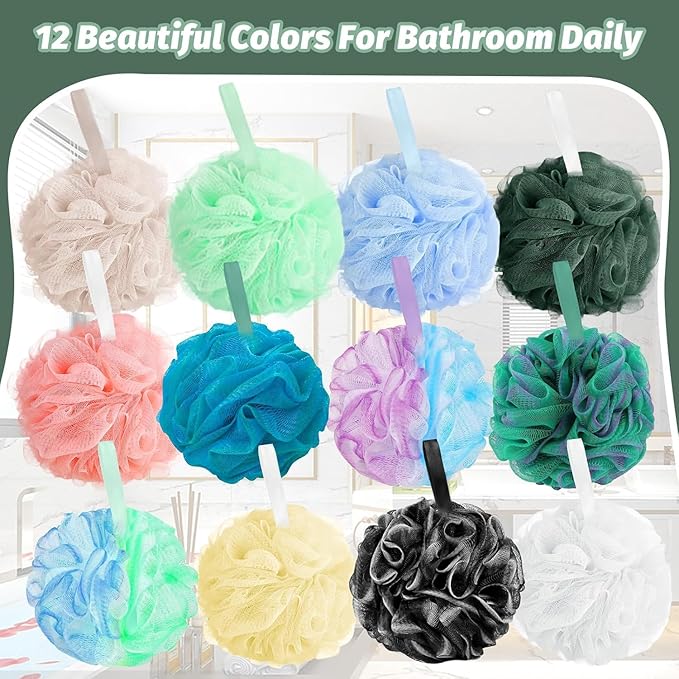 Amazerbst loofah,Shower loofah loofah Sponge,Sponge Body Scrubber for Women and Men (Grey Green Blue White Pink Yellow)
