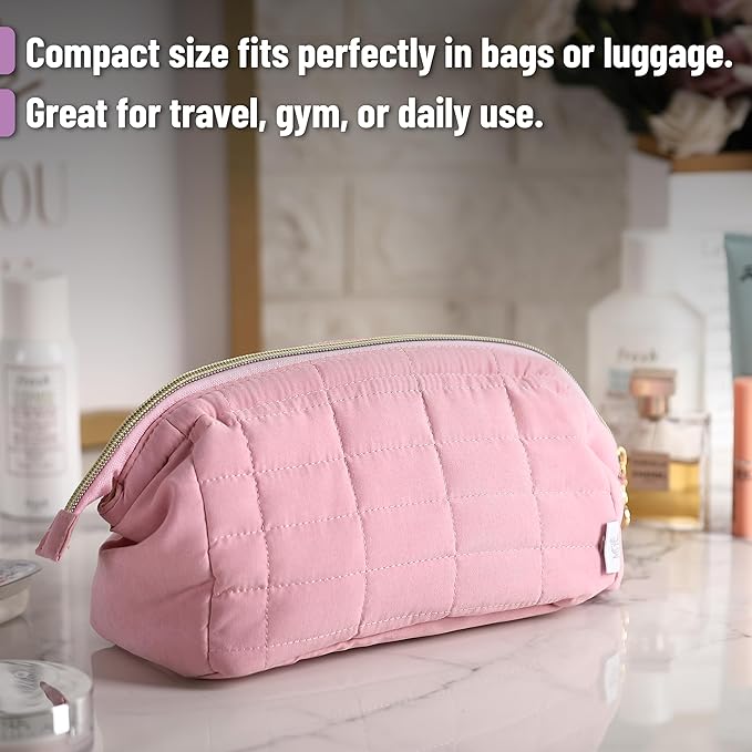 Ms. pen- Aesthetic Quilted Makeup Bag for Women, Pink