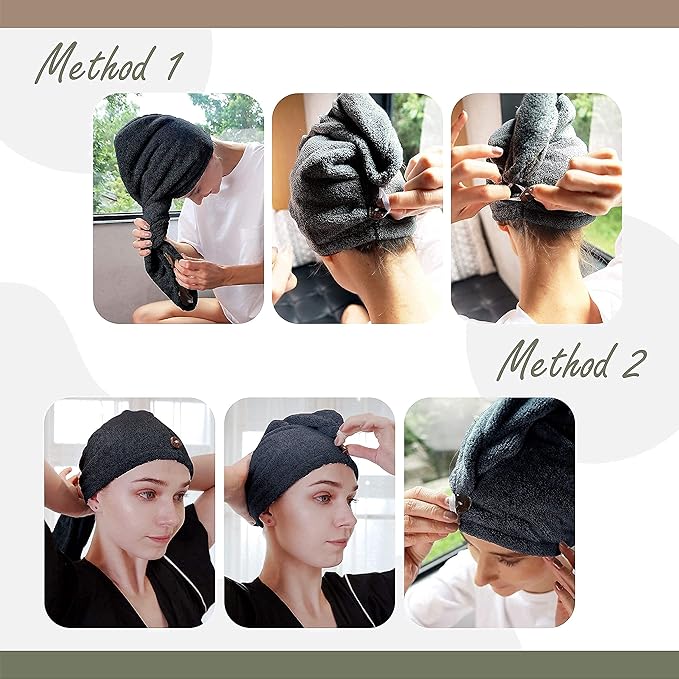 myHomeBody Hair Towel Wrap, Quick Drying Turban, Absorbent Cap – Blue