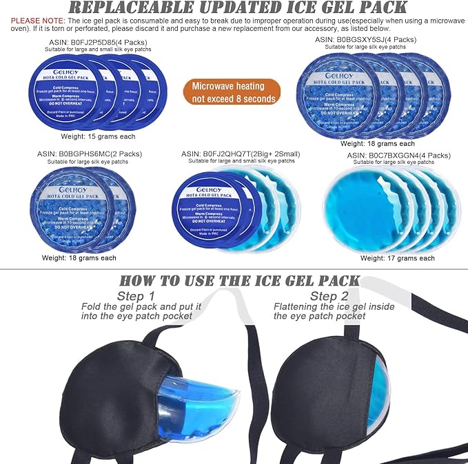 Cooling Eye Patches for Puffy Eyes, Pure Silk Ice Eye Patch, Single Eye Mask, Medical One Eye Cover Cold Hot Therapy Strabismus Lazy Eyes After Surgery Adult Kid Pirate Eyepatch (Blue)