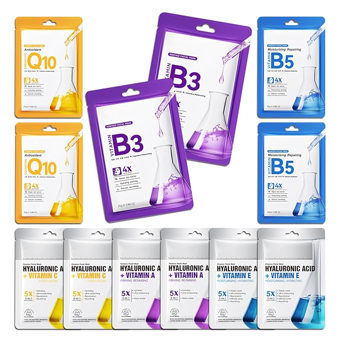12 Pack Variety Facial Sheet Masks Skin Care Set, Hydrating Bulk Sheet Face Masks Skincare Gifts Set for Women Men, Long Lasting Moisturizing Face Mask Skincare for All Skin Type（08