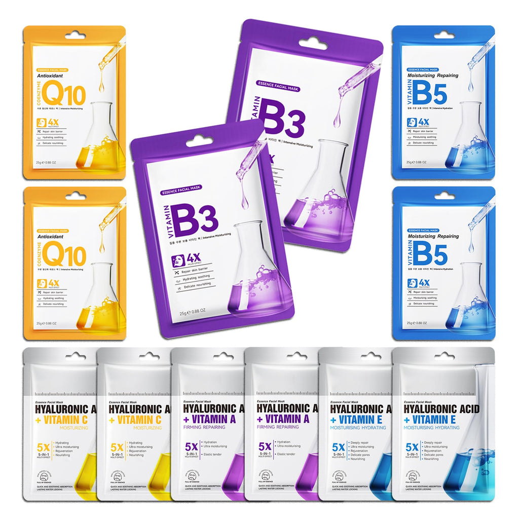 LingHaoLH 12 Pack Variety Facial Sheet Masks Skin Care Set, Hydrating Bulk Sheet Face Masks Skincare Gifts Set for Women Men, Long Lasting Moisturizing Face Mask Skincare for All Skin Type（08