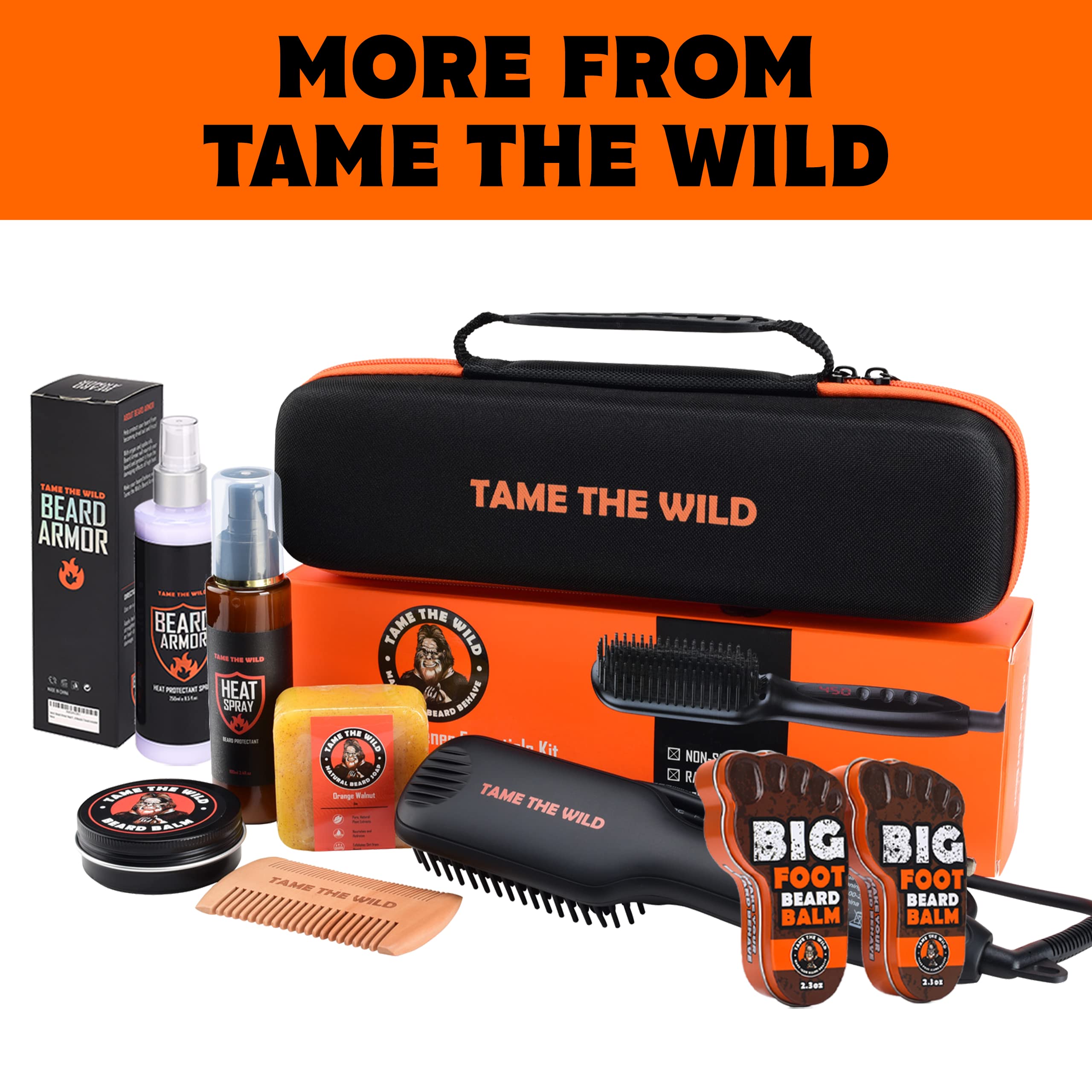 TAME The Wild Beard Brush and Beard Straightener for Men - Ionic Heated Comb with 3 Adjustable Temps - Wooden Beard Comb for Grooming - Anti-Scald Safety - for All Hair Types