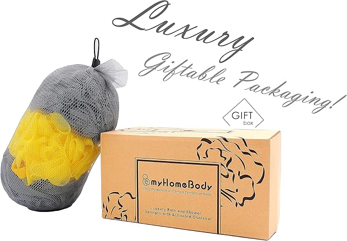 myHomeBody Large 70g Loofah Sponge, 2 Gray + 1 Illuminating Yellow, 3 Pack